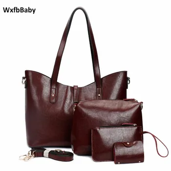 WxfbBaby Slávnej Značky Ženy 4pc/set kabelky vintage Kožené tašky cez Rameno Európskej Americký módny luxus kompozitné taška ženy