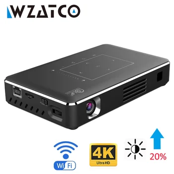 WZATCO Smart LED DLP Projektor Android, WIFI, Bluetooth 4.1 Podpora 4k rozlíšení Full HD 1080P Domáce Kino Beamer Proyector 4100mAh Batérie