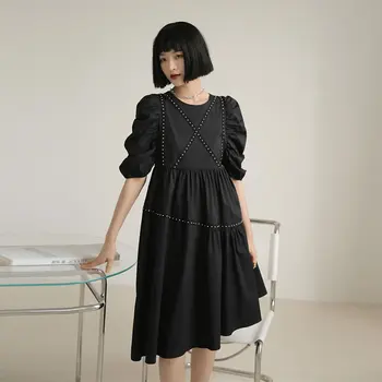 XITAO Módne Voľné Husto Šaty Ženy Trend Wild Black Skladaný Nepravidelný Šaty Elegantné Ženy Oblečenie 2020 Lete DMY4886