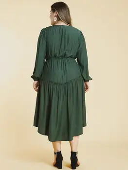 XL-4XL Jeseň Ženy Veľké Veľkosti, Dlhé Šaty 2019 Žena Bežné Dlhý Rukáv Maxi Zelené Šaty Plus Veľkosť Veľká Veľkosť Kancelárske Party Šaty