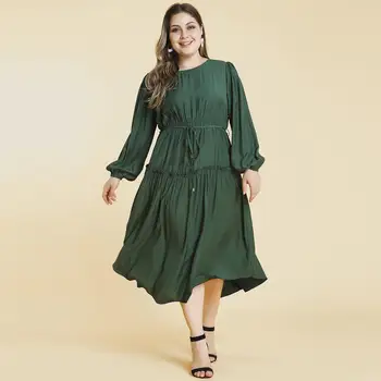 XL-4XL Jeseň Ženy Veľké Veľkosti, Dlhé Šaty 2019 Žena Bežné Dlhý Rukáv Maxi Zelené Šaty Plus Veľkosť Veľká Veľkosť Kancelárske Party Šaty
