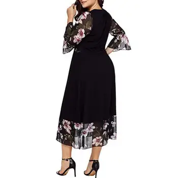 XL-5XL Jar Veľká Veľkosť Kvetinový Tlač Šaty Žien Bežné Plus veľkosť Tlače Šaty Veľkosť Oblečenia Elegantné Čierne Dlhé Party Šaty