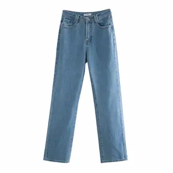 XNWMNZ za džínsy rovno celej dĺžke Vyblednuté high-pás džínsy s päť pocket dizajn Zip lietať a kovové top zapínaním