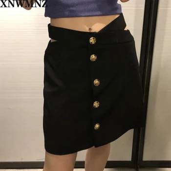 XNWMNZ Za ženy limited edition cut-out mini skort High-pás mini sukne Cut-out detaily na stranách kovové gombíky Žena chic