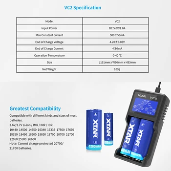 XTAR VC2 Nabíjačky Batérií, Test Reálne možnosti LCD Displej USB Nabíjačku Pre 10400-26650 Li-Ion Betteries 20700 21700 18650 Nabíjačky