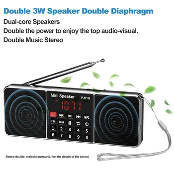Y-618 Mini Fm Rádio, Digitálne Prenosné Dual 3W Stereo Reproduktorov Mp3 Audio Prehrávač Vysokou Vernosťou Zvuku, Kvalita W/ 2 Palcový Displej Displej