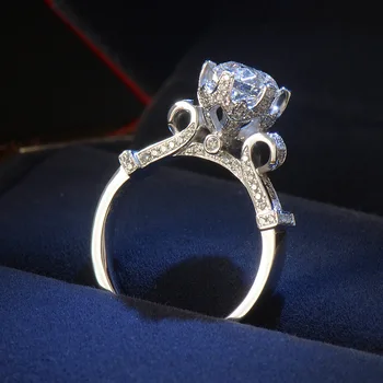 YANHUI Skutočné 925 Sterling Silver 1ct Zirconia Diamond Snubné Prstene pre Ženy, Šesť-pazúr Koruny Krúžky Jemné Šperky Rezbárstvo S925