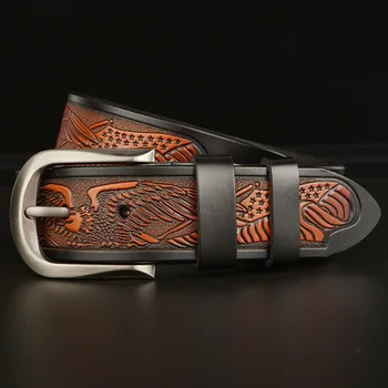 Ybaby Mužov kožený opasok mužov bežné pin pracky denim pás Eagle vzor pás Nové módne pánske pás luxusné pásu