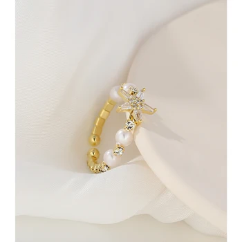 Yhpup Romantický Sladké Star Cubic Zirconia Krúžok pre Ženy Móda Simulované Perly Tenké Princezná Krúžok Svadobné Šperky Darček 2020