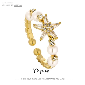 Yhpup Romantický Sladké Star Cubic Zirconia Krúžok pre Ženy Móda Simulované Perly Tenké Princezná Krúžok Svadobné Šperky Darček 2020