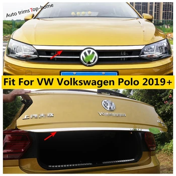 Yimaautotrims Prednej Mriežky Kapota Motora / Zadný Kufor, zadné dvere Pás z Nerezovej Ocele Kryt Výbava Pre VW Volkswagen Polo 2019 - 2021