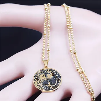 Yin Yang Klebety Dragon Nehrdzavejúcej Oceľovej retiazky Náhrdelníky pre Ženy, Zlatá Farba Vyhlásenie Náhrdelník Šperky colgante hombre NXS04