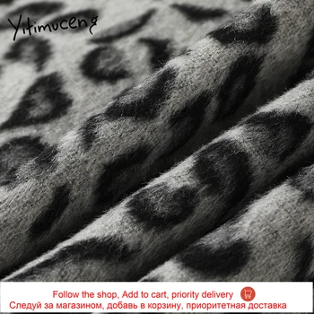 Yitimuceng Falošné 2 Kus Vlnené Kabát pre Ženy Patch Vzory Pozdĺžne Leopard Turtleneck Bat Rukávy Bundy Sušenie Vlny & Zmesi
