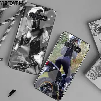 YJZFDYRM Motocykel dievča Telefón Prípade Tvrdeného Skla Pre Samsung S20 Plus S7 S8 S9 S10 Plus Poznámka 8 9 10 Plus
