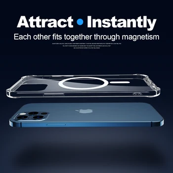 YKZ Jasné, Magnetické puzdro Pre iPhone 12 Pro Max 12 Mini Prípade Podpory Pre magnetické Bezdrôtové Nabíjanie Luxusná Priehľadný Zadný Kryt