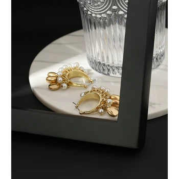 YMYW Štýlový Jedinečný Dizajn Simulované Perly Drop Vintage Náušnice Starého Piesku Zlaté Kovové Náušnice pre Ženy Boucle D'Oreille Femme