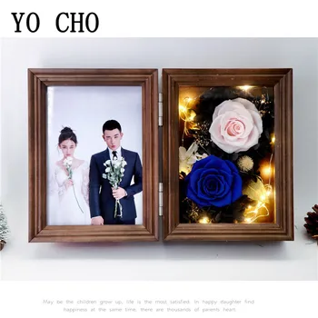 YO CHO LED Svetlo, Photo Frame Home Spálňa Decor Tvorivé Valentines Day Darček Konzervované Kvet Večný Rose Vianočný darček