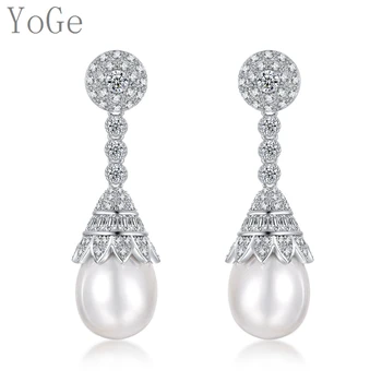 YoGe Svadobné&Party Šperky pre Ženy,E6551 Módne AAA CZ shell s pearl náušnice kvapka,