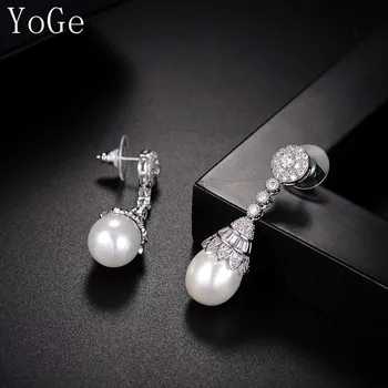 YoGe Svadobné&Party Šperky pre Ženy,E6551 Módne AAA CZ shell s pearl náušnice kvapka,