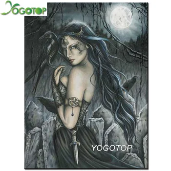 YOGOTOP Gotický Tmavé žena diamond výšivky obrázok vrana Diy diamond maľovanie ,5D Mozaiky ,Drahokamu ručné maľovanie YY1036
