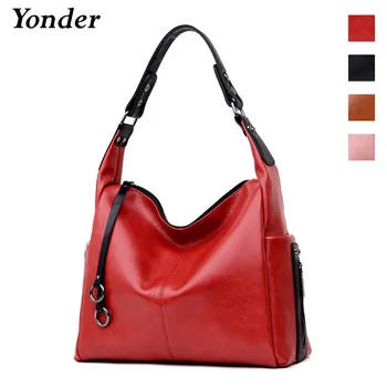 Yonder značky ženy kabelka, originálne kožené tote bag veľkú kapacitu žena tašky cez rameno dámske kabelky messenger bag Black/Red