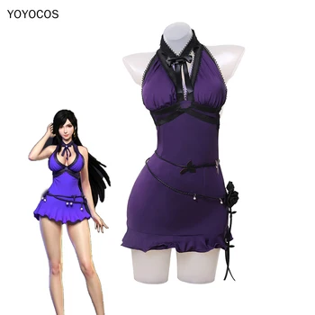 YOYOCOS Tifa Cosplay Kostým Hre Final Fantasy VII Remake Pružné Fialové Šaty, Sexy Party Halloween Kláštore Textílie