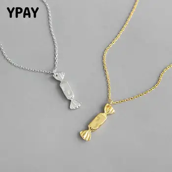 YPAY Skutočné 925 sterling Silver Luk Candy Náhrdelník Prívesok pre Ženy, Dievča, Kórea INY Choker Reťazca Náhrdelníky Jemné Šperky YMN158