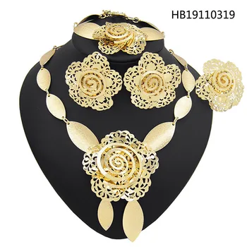 Yulaili Nové Dubaj Šperky Sady pre Ženy, Zlatá Farba Etiópskej Kvet Tvar Náhrdelník Prívesok Náušnice, Náramok, Prsteň Strany Šperky