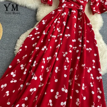 YuooMuoo Vintage Módy Kríž Obväz Pás Party Šaty Hlboko V Krku Svetlice Rukáv Tlačiť Bežné Elegantné Šaty 2020 Letné Šaty