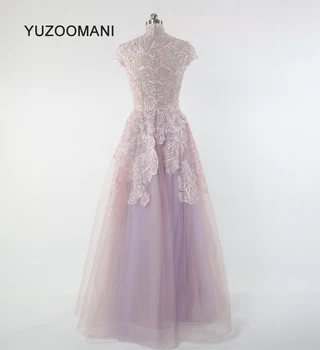 YUZOOAMNI real foto elegantné vysoká krku a-line sequin ružový ples šaty dlhé plus veľkosť plesové šaty, párty šaty 2019 Župan de Soire