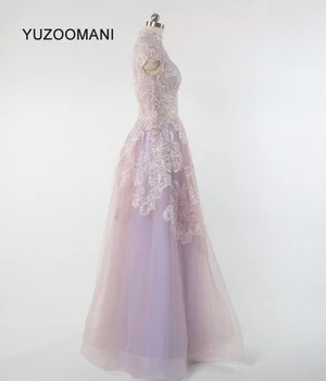 YUZOOAMNI real foto elegantné vysoká krku a-line sequin ružový ples šaty dlhé plus veľkosť plesové šaty, párty šaty 2019 Župan de Soire