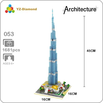 YZ 053 svetoznámej Architektúry Burj Khalifa Tower 3D Model Mini Diamond Budovy Malé Kvádre, Tehly Hračka pre Deti, žiadne Okno