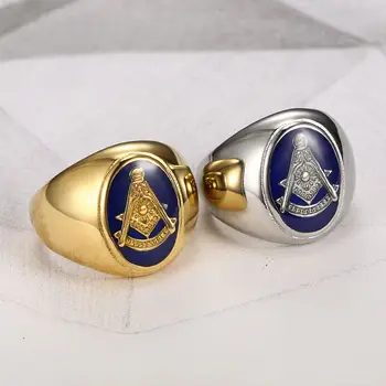 Z nehrdzavejúcej Ocele AG Slobodomurárstva Freemason Krúžky Modré Zadarmo a Akceptované Murárov Symbol Krúžok Šperky