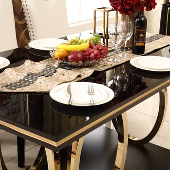 Z nehrdzavejúcej ocele Jedáleň Nastaviť minimalistický moderný drevený jedálenský stôl a 6 stoličiek drevených kožené mesa de jantar muebles comedor