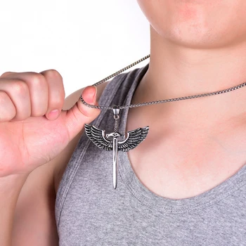 Z Nehrdzavejúcej Ocele Vintage Meč Krídla Prívesok Náhrdelník Zbraní Krídla Náhrdelníky Šperky Pre Mužov, Ženy