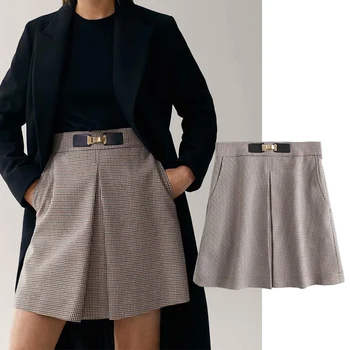 ZA 2020 nové Jesenné zimné Móda Houndstooth Ženy Vysoký Pás sukne Polovica Dĺžky farbou Sukne elegantná Dáma Mieste
