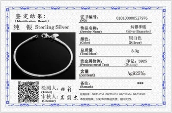 Zadarmo Zaslané Potvrdenie Pôvodného 925 Sterling Silver Náramky 3 mm Had Kosti Náramky, Prívesky Pre Mužov a Ženy, Módne Šperky