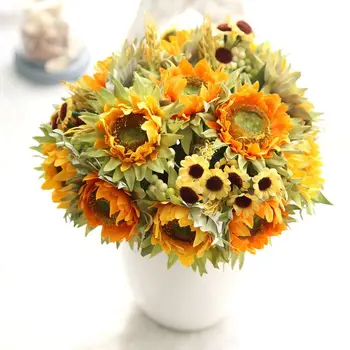 Zahraničný obchod výborný produkt, 1 banda umelý kvet falošné slnečnice hodváb skutočný dotyk daisy kvet strany svadobné kvety stôl