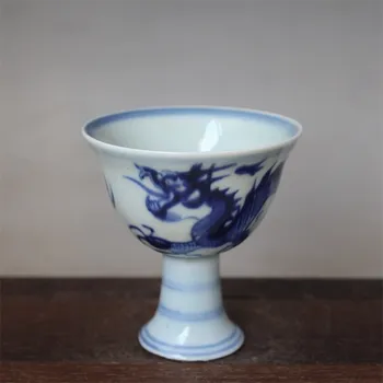 Zber Čínske Staré Starožitný Porcelán Ming Xuande Rok Blue & White Porcelánu Maľovanie 12 Zverokruhu Zvierat Dragon Vysoké Nohy Pohár