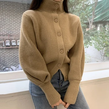 ZCSMLL kórejský elegantné jeseň a v zime vysoká krku singel svojim voľné Svietidla Rukáv teplé pletené sveter sveter pre ženy