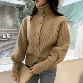 ZCSMLL kórejský elegantné jeseň a v zime vysoká krku singel svojim voľné Svietidla Rukáv teplé pletené sveter sveter pre ženy