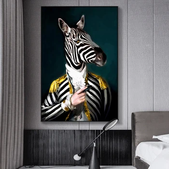 Zebra Gentleman Portrét Plátno Maľovaní Plagátov a Vytlačí Moderné Nástenné Art Zvierat, Obrázky, Obývacia Izba, Spálňa Decor
