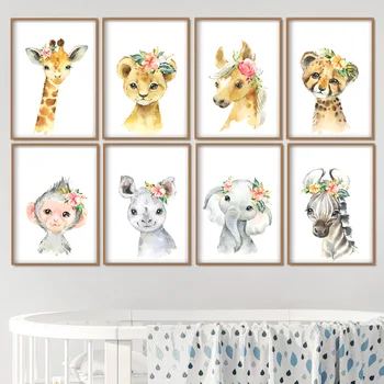 Zebra, Slon, Lev Žirafa Wall Art Plátno Na Maľovanie Nordic Plagáty A Vytlačí Cartoon Zvieratá Obrazov Na Stenu Pre Deti Izba Dekor
