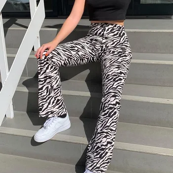Zebra Zviera Tlače Elegantné Nohavice Capris Harajuku Vysoký Pás Nohavice Dámske Ležérne Širokú Nohu, Nohavice Ženy Streetwear 2020