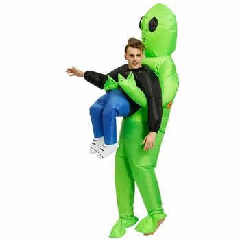 Zelená Cudzinca Účtovná Ľudské Deti, dospelých, Kostým Nafukovacie Zábavné Vyhodiť Vyhovovali Cosplay Party Halloween Cudzie Nadmuchiwane kostiumy