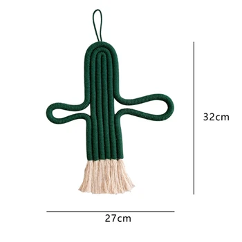 Zelená Kaktus Závesné Dekorácie, Ručne Vyrábané Macrame Tkanie Rastliny Stene Visí Ozdoby Dievčatá Chlapci Detská Izba Domáce Dekorácie #