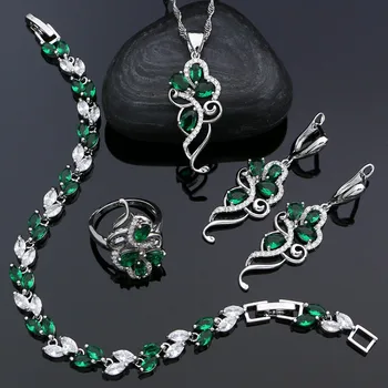 Zelené Kamene 925 Sterling Silver Svadobné Šperky Sady Pre Ženy, Náušnice, Prívesok, Prsteň Náramok, Náhrdelník Auta