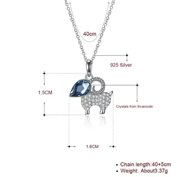 ZEMIOR 925 Sterling Silver Náhrdelník Pre Ženy Roztomilý Ovce Modrá Rakúsko Crystal Prívesok Školy Romantický Módne Šperky Annimal