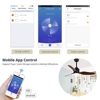 Zemismart WiFi Tuya Ventilátor Svetlo s vypínačom Alexa Domovská stránka Google Zapnúť Aplikáciu diaľkové Ovládanie Časovač