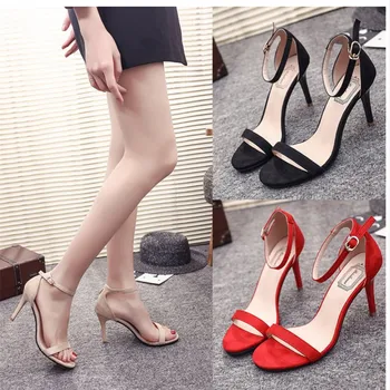 ZETMTC 2019 letné módne dámy 7 cm stiletto podpätky sandále dámske black red vysoké podpätky plytké úst dámy sandále